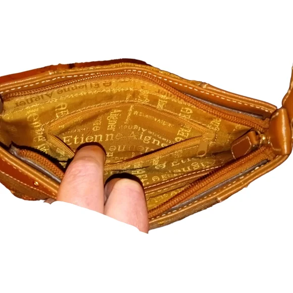 Etienne Aigner Vintage Tan and Golden Bronze Leafy Hobo Shoulder Purse - Picture 5 of 7